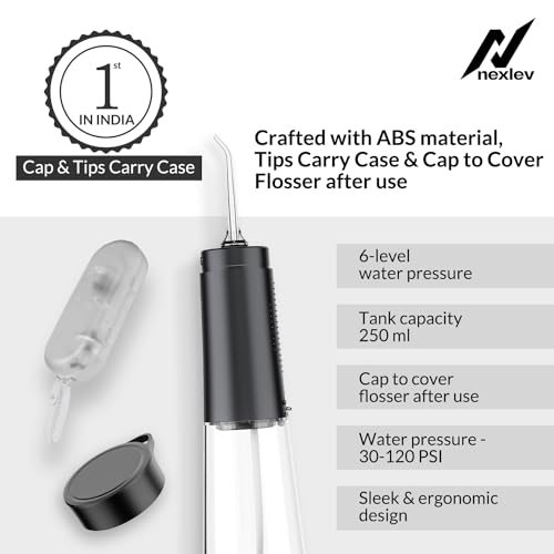 Nexlev Dental Flosser| 6 Water Pressures| 4 Cleaning Modes| 2 Nozzle Tips, Tongue Cleaner, Carry Case for Tips| USB-C Charging| 1500mAh| 250ml Tank| IPX7 Water Proof| Carry Pouch | Aqua DF-01-BK - Image 5