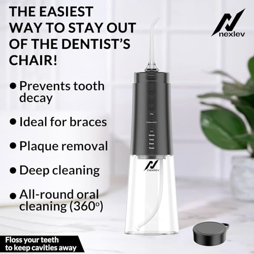 Nexlev Dental Flosser| 6 Water Pressures| 4 Cleaning Modes| 2 Nozzle Tips, Tongue Cleaner, Carry Case for Tips| USB-C Charging| 1500mAh| 250ml Tank| IPX7 Water Proof| Carry Pouch | Aqua DF-01-BK - Image 4