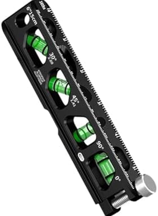 6 Inch Black Aluminum Alloy Spirit Level 4 Bubble Vials V Grooved Base - Image 4