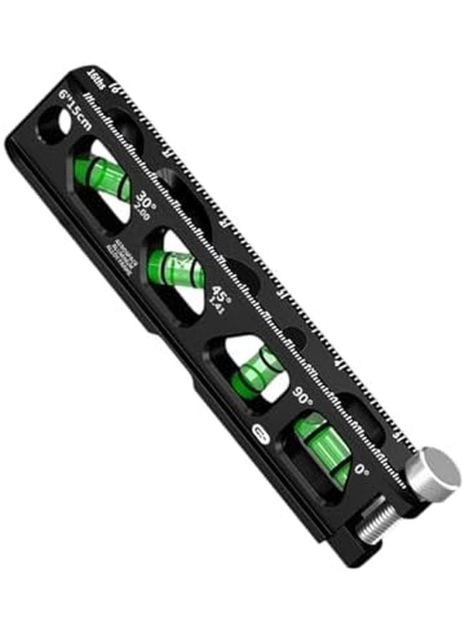 6 Inch Black Aluminum Alloy Spirit Level 4 Bubble Vials V Grooved Base - Image 2