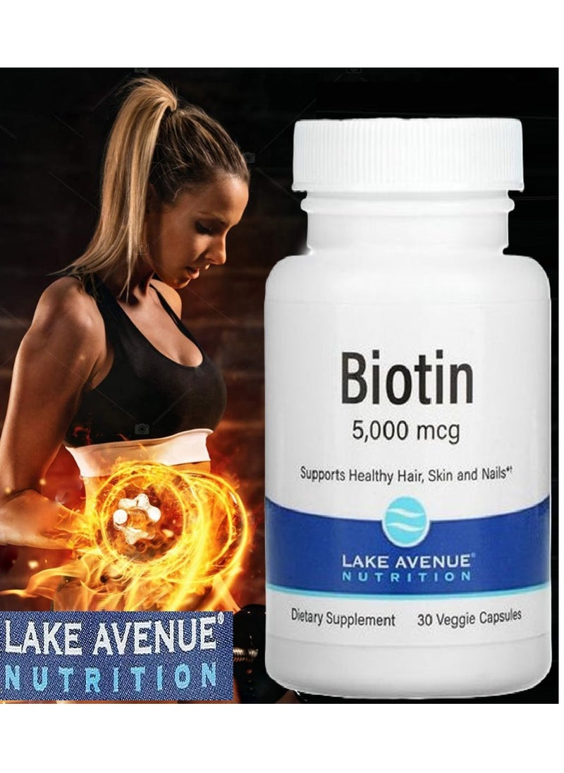 Lake Avenue Nutrition - Lake Avenue Nutrition Biotin 5,000 mcg 30 Veggie Capsules - Image 1