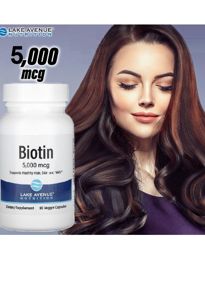 Lake Avenue Nutrition - Lake Avenue Nutrition Biotin 5,000 mcg 30 Veggie Capsules - Image 1
