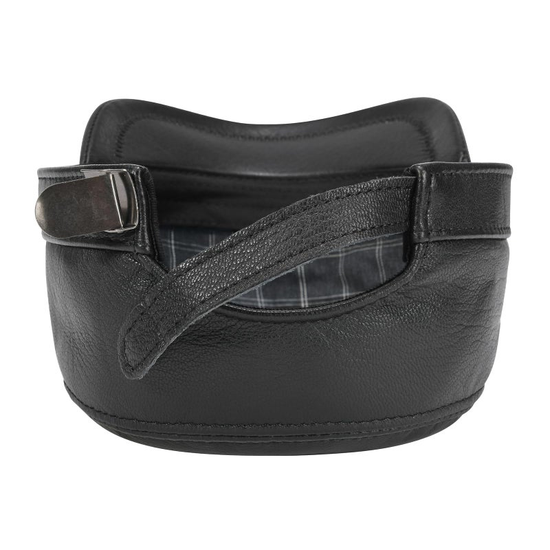 VOBOOM Leather Cadet Army Cap Adjustable Flat Top Military Style Hat for Men (Black) - Image 5