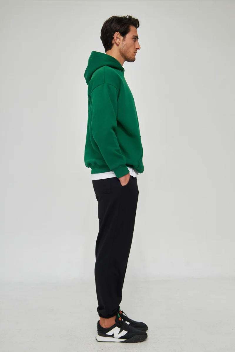 ام ار اس كلوثينج Men's Smoke Unisex Plain Hooded Collar Cotton Pocket Detailed Sweatshirt