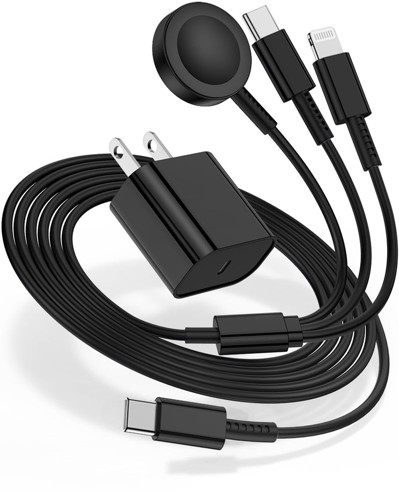 Hcoob for Apple Watch Charger Fast Charging,3 in 1 Multi Chargers Cable with 20W USB C Charger, iWatch Charger Cord 6FT for iWatch Series Ultra2/SE/10/9/8/7/6/5/4/3/iPhone 15 16 Pro Max/14/13/12/11(Black) - Image 1