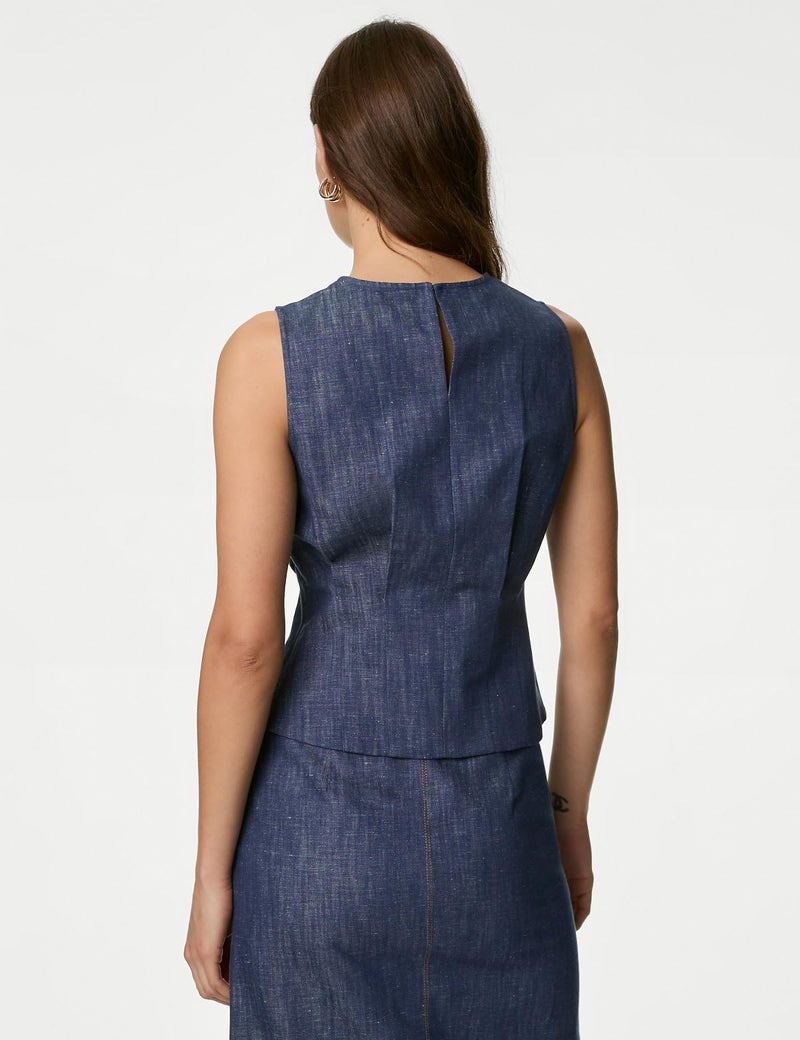 Marks & Spencer Denim Round Neck Blouse - Image 5