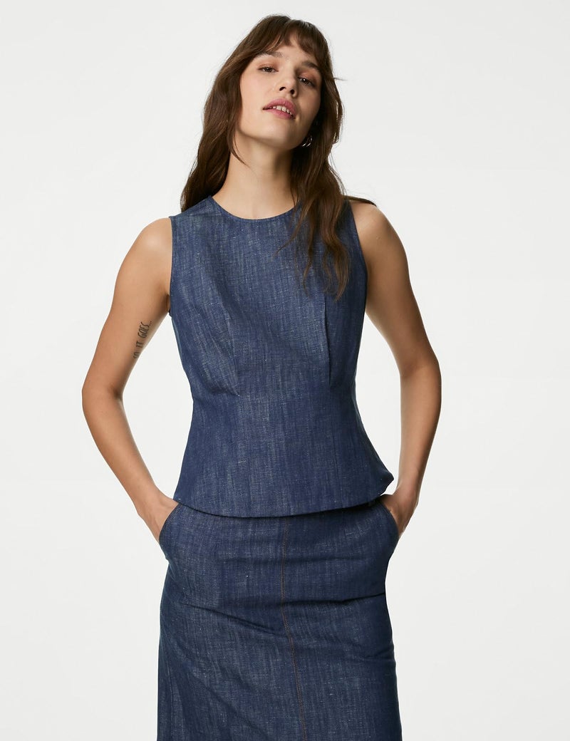 Marks & Spencer Denim Round Neck Blouse - Image 4