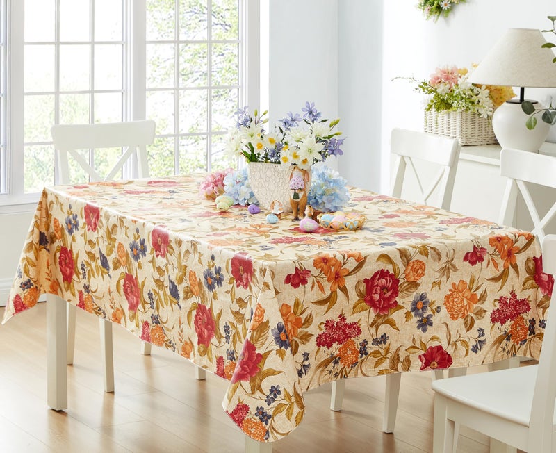 Newbridge Newbridge Nicolette Multicolor Floral Indoor Outdoor Vinyl Tablecloth with Flannel Backing Traditional Tapestry Flower Wipe Clean Vinyl Flannel Backed Tablecloth 60 x 120 OblongRectangle 