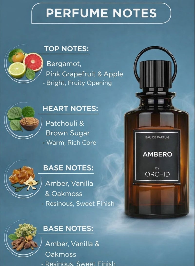 Orchid Ambero Eau De Parfum 100ML Perfume for Men Long Lasting Amber Woody Bergamot Grapefruit Apple Patchouli Vanilla Oakmoss - Image 3