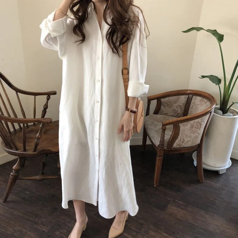 OUTZIDR White Straight Fit Shirt Dress
