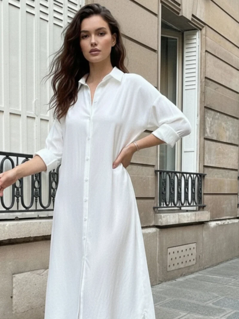 أوجيدر فستان قميص أبيض بقصة مستقيمة