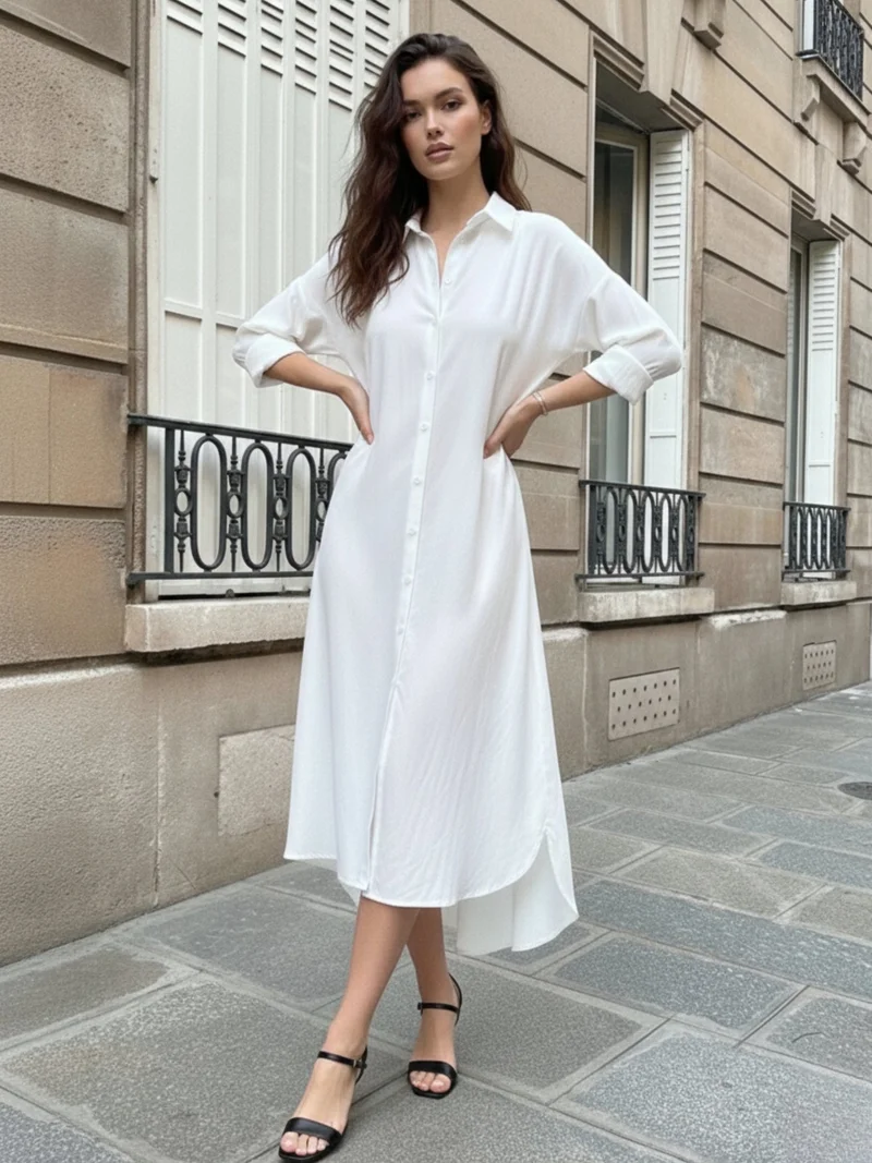 Outzidr  White Straight Fit Shirt Dress for Women | Best Price UAE