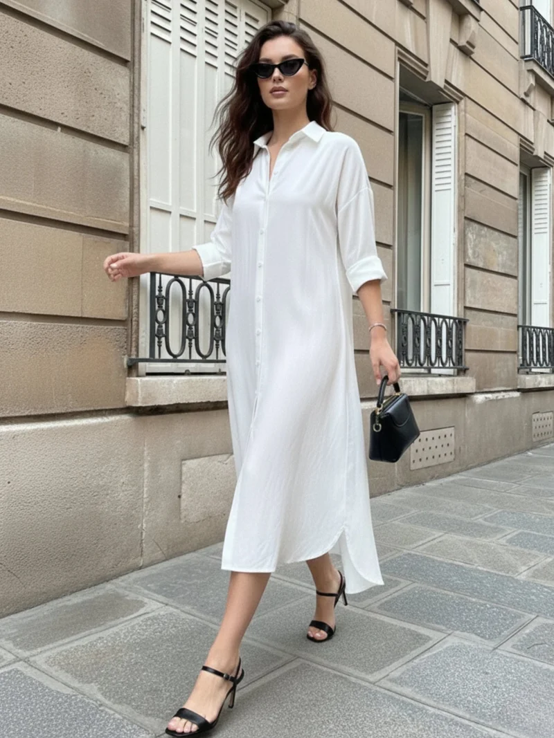 أوجيدر فستان قميص أبيض بقصة مستقيمة