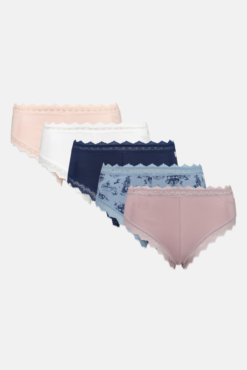 Nanette lepore Women 5 Pack Graphic Print Microfiber And Lace Panty, Multicolor - Image 2