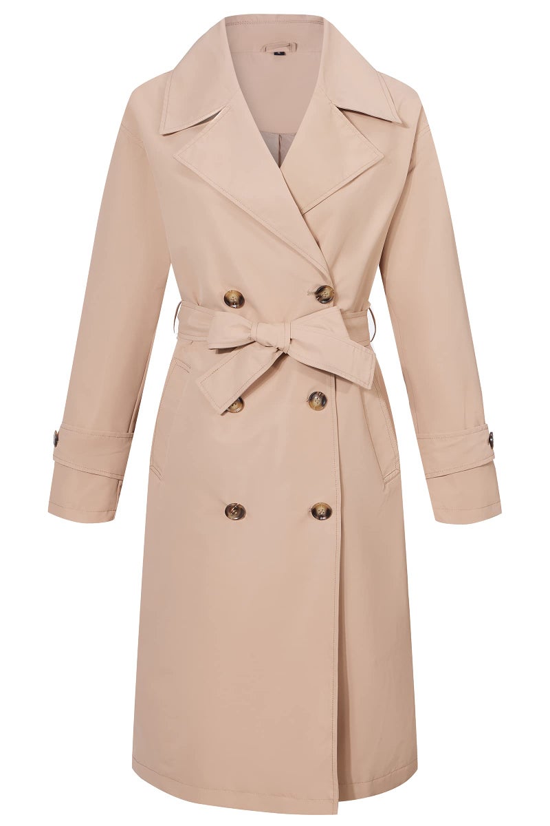 RISISSIDA Trench Coats for Women Long Double Breasted Spring Fall Plus Size Oversized Waterproof Rain Jacket Overcoat Beige 3XL