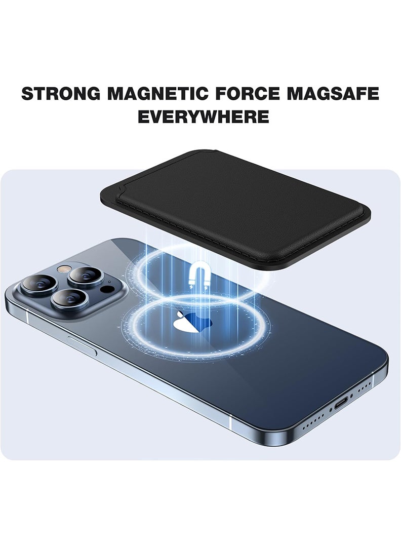 Magnetic Wallet, Compatible with MagSafe Wallet, for iPhone Wallet, for iPhone 16/15/14/13/12 Series, Not for iPhone 13/12 mini, 3 Card Holder, Vegan Leather, Black - Be Happy-01