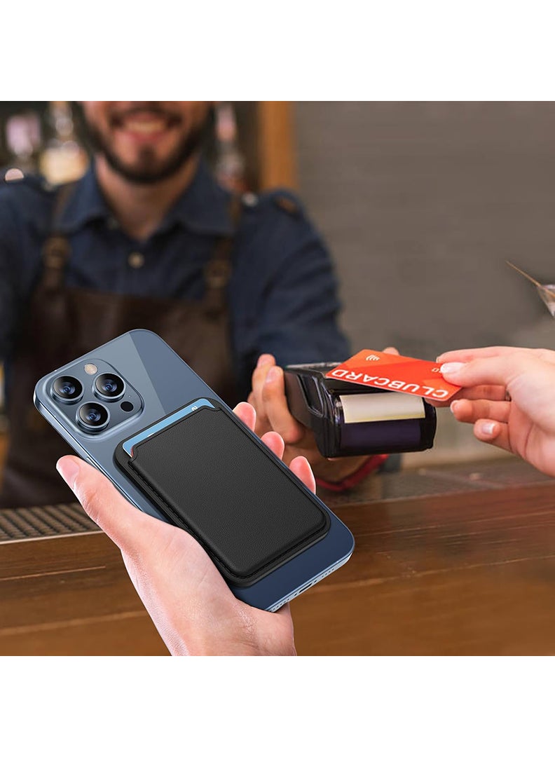 Magnetic Wallet, Compatible with MagSafe Wallet, for iPhone Wallet, for iPhone 16/15/14/13/12 Series, Not for iPhone 13/12 mini, 3 Card Holder, Vegan Leather, Black - Be Happy-01