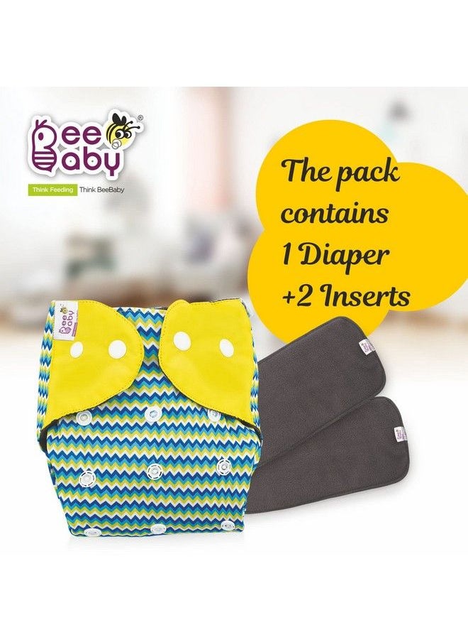 Beebaby Bumtelligent Free Size Pocket Style Cotton Cloth Baby Diaper & 2 Grey Rapidry Pads;Inserts ; High Absorbent Adjustable Reusable & Washable ; 0 To 3 Years. (Zig Zag Yellow)  - Image 3