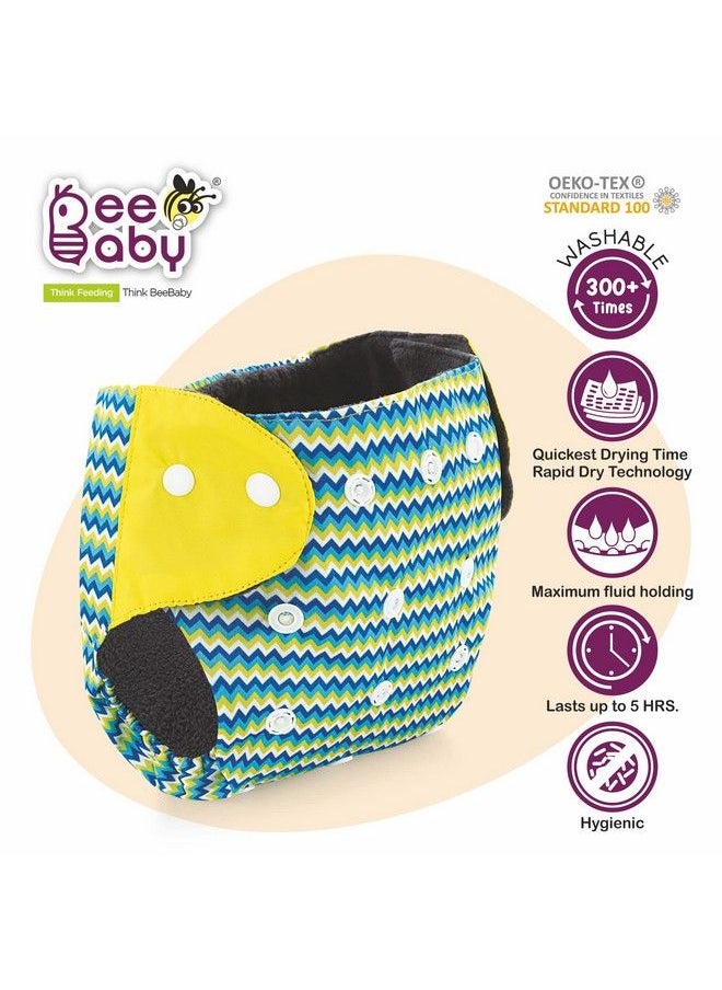 Beebaby Bumtelligent Free Size Pocket Style Cotton Cloth Baby Diaper & 2 Grey Rapidry Pads;Inserts ; High Absorbent Adjustable Reusable & Washable ; 0 To 3 Years. (Zig Zag Yellow)  - Image 4