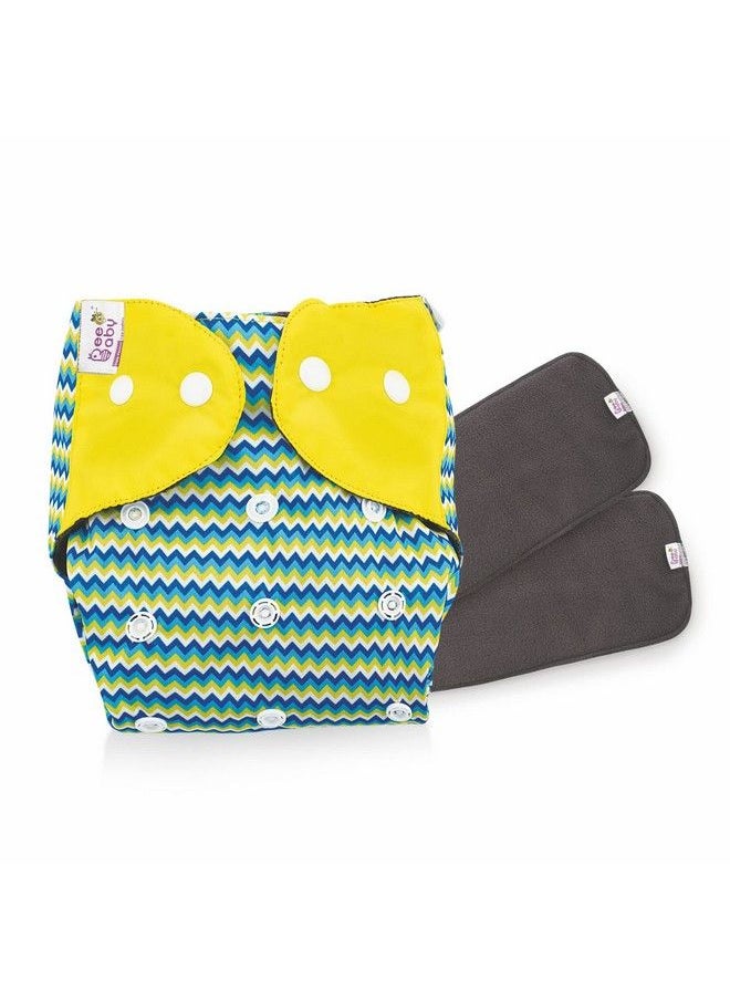 Beebaby Bumtelligent Free Size Pocket Style Cotton Cloth Baby Diaper & 2 Grey Rapidry Pads;Inserts ; High Absorbent Adjustable Reusable & Washable ; 0 To 3 Years. (Zig Zag Yellow)  - Image 2