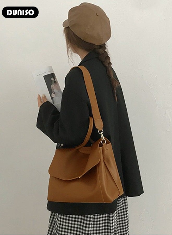 DUNISO Women's Shoulder Tote Bag Faux Leather Handbag For Women Large Capacity Bucket  Crossbody Bag Fashionable Travel Messenger Bag Shoulder Bag For Ladies Girls College Students - Image 3