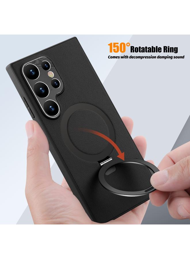 S-TOP Case For Samsung Galaxy S24 Ultra 5G MagSafe Rotation Holder PC + Leather Phone Case - Image 5