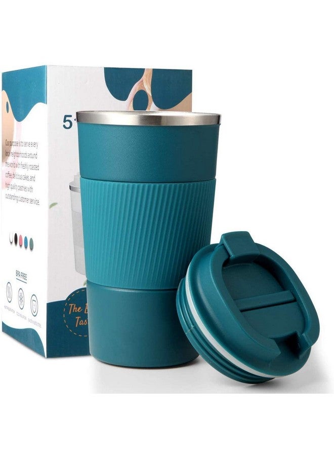 Wosta Insulated Travel Coffee Mug 2.0 | Double Wall Vacuum Stainless Steel Fat-Bottomed Coffee Cup Tumbler with Spill Proof Flip Lid for Hot and Ice Beverages (Blue Color, 380 Ml) - Image 1