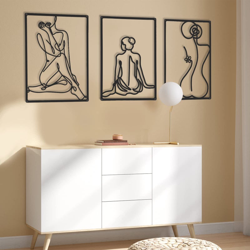 CHENGU 3 Pieces Metal Minimalist Abstract Woman Wall Art Line Drawing Wall Art Decor Single Line Female Home Hanging for Kitchen Bathroom Living Room - Image 1