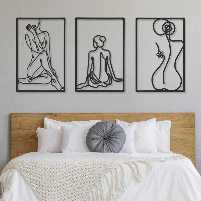 CHENGU 3 Pieces Metal Minimalist Abstract Woman Wall Art Line Drawing Wall Art Decor Single Line Female Home Hanging for Kitchen Bathroom Living Room - Image 3