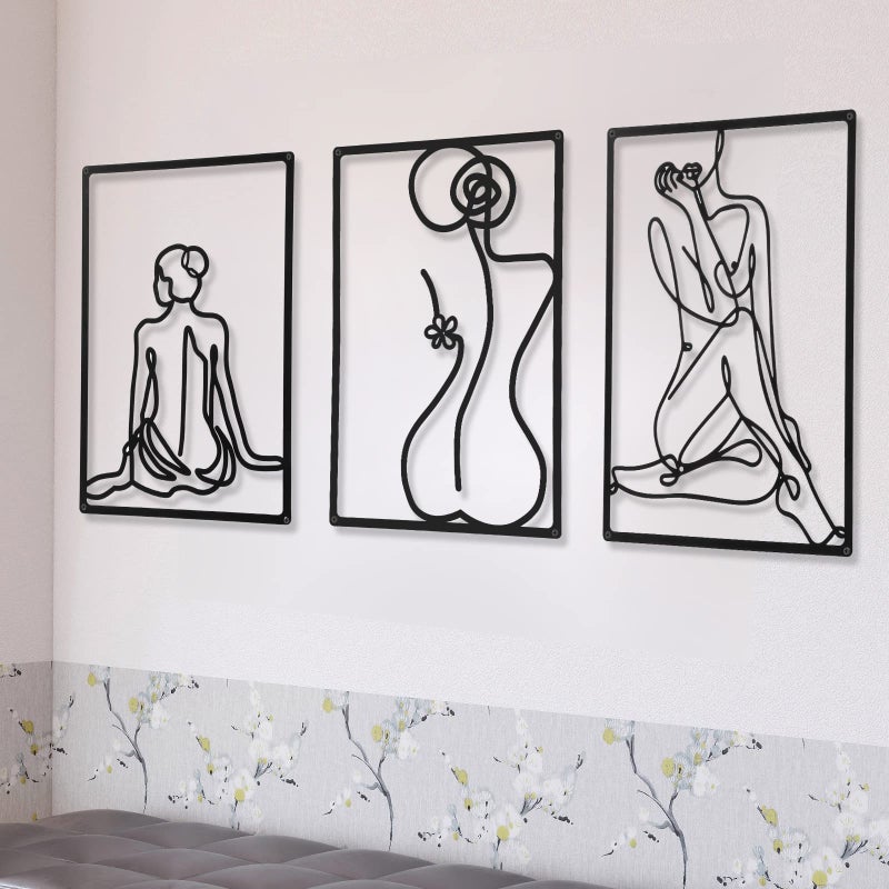 CHENGU 3 Pieces Metal Minimalist Abstract Woman Wall Art Line Drawing Wall Art Decor Single Line Female Home Hanging for Kitchen Bathroom Living Room - Image 2