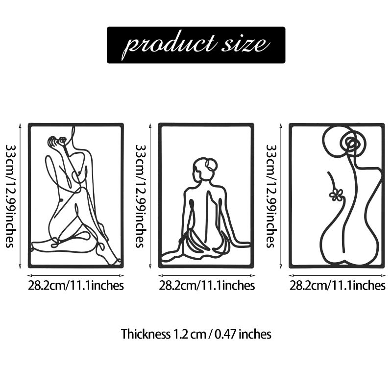 CHENGU 3 Pieces Metal Minimalist Abstract Woman Wall Art Line Drawing Wall Art Decor Single Line Female Home Hanging for Kitchen Bathroom Living Room - Image 5