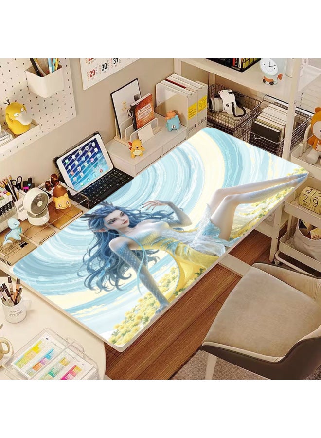 Mouse Pad Thickened Nezha Sangu Ao Leap Two-dimensional Office E-sports Super Large Mouse Pad-Color:40*90-Pattern:Nezha Three Aunt Yellow Skirt  - Image 1
