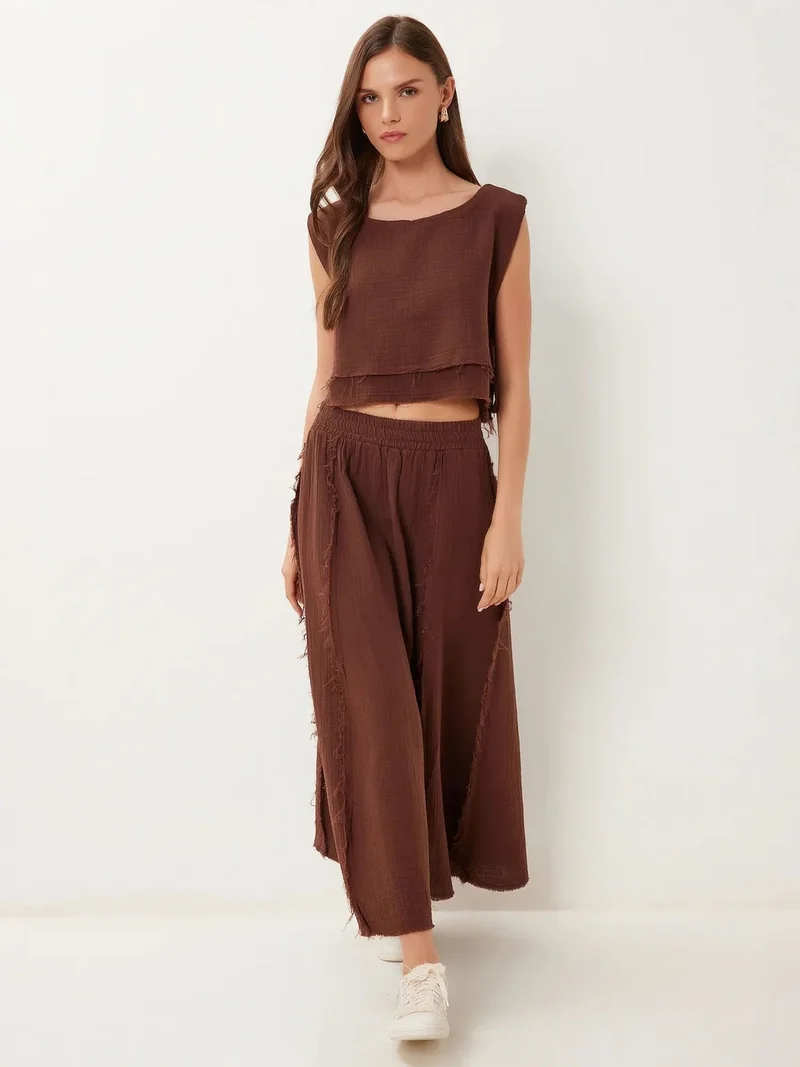 السعادة في إسطنبول ISTANBUL Cotton Sleeveless Blouse and Wide-Leg Skirt Set