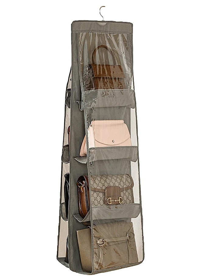 Handbag Hanging Purse Storage and Organizers with Hook， Portable Purse Bag Organizer，8 Large Clear Waterproof Pockets for Dorm Bedroom Wardrobe