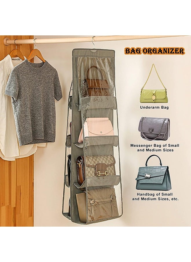 Handbag Hanging Purse Storage and Organizers with Hook， Portable Purse Bag Organizer，8 Large Clear Waterproof Pockets for Dorm Bedroom Wardrobe