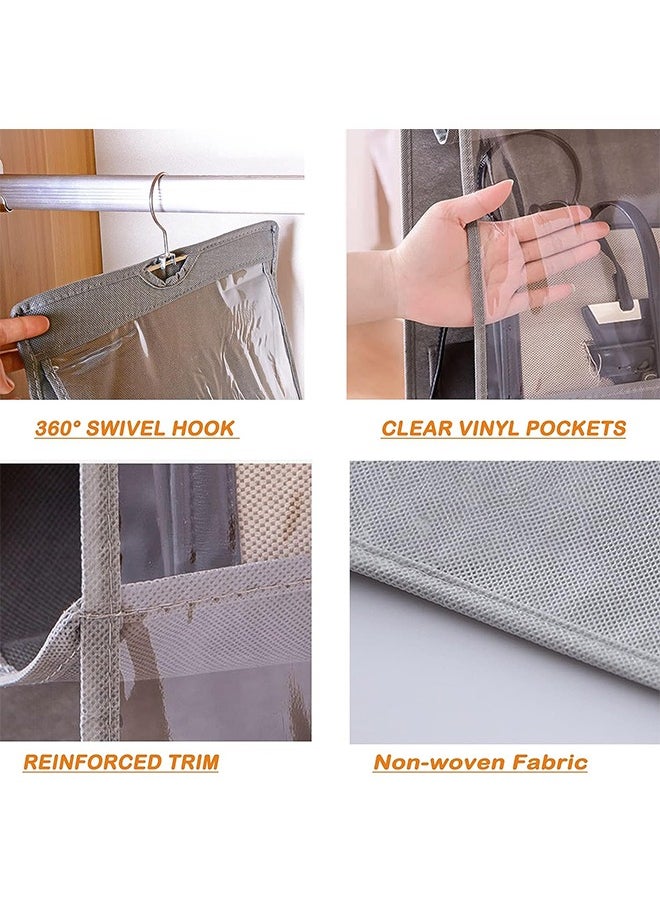 Handbag Hanging Purse Storage and Organizers with Hook， Portable Purse Bag Organizer，8 Large Clear Waterproof Pockets for Dorm Bedroom Wardrobe