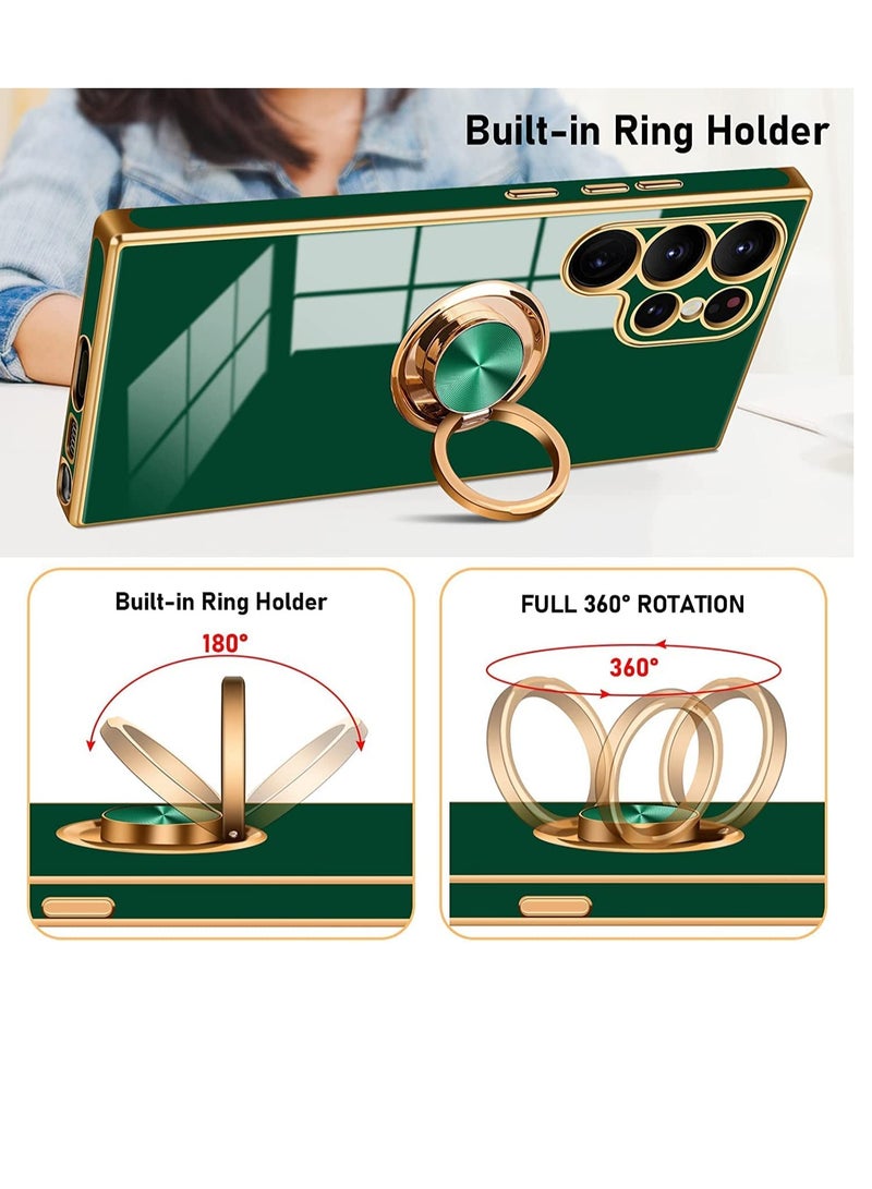 Galaxy S23 ULTRA Case (2023) Luxury Silicone TPU Shockproof Ring Holder Kickstand Slim Plated Phone Case Cover - Image 4