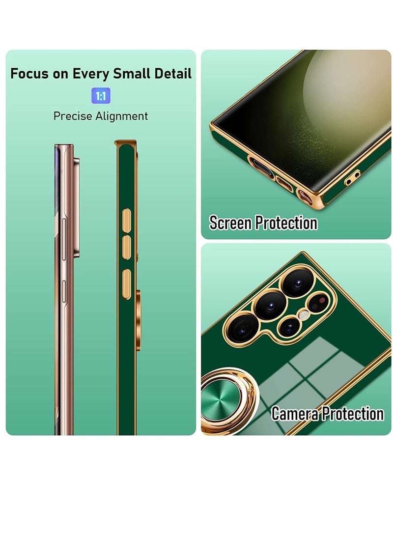 Galaxy S23 ULTRA Case (2023) Luxury Silicone TPU Shockproof Ring Holder Kickstand Slim Plated Phone Case Cover - Image 5