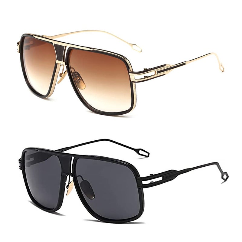 GOBIGER Aviator Sunglasses for Men 100% UV Protection Goggle Alloy Frame with Case (2 Pack/Brown Lens+Black Frame Grey Lens) - Image 1