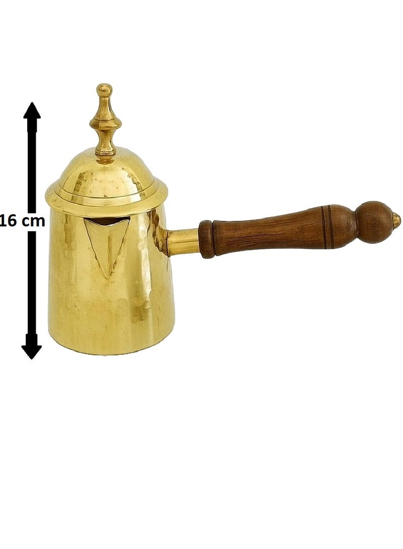 Royal Brass Turkish Coffee Pot with Wooden Handle And with Lid Gold Brass Coffee Warmer 18 Centimeter - Image 2