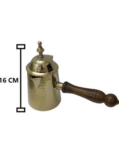 Royal Brass Turkish Coffee Pot with Wooden Handle And with Lid Gold Brass Coffee Warmer 18 Centimeter  - Image 2
