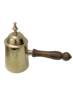 Royal Brass Turkish Coffee Pot with Wooden Handle And with Lid Gold Brass Coffee Warmer 18 Centimeter  - Image 1