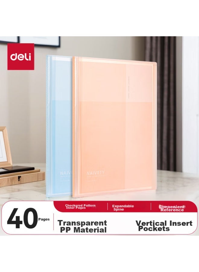 Deli A4/40-page Doent Folder, Student Insert Pocket, Certificate Collection Folder, Prenatal Checkup Report Organizer, Sheet Music Folder, Office Loose-leaf Folder, Light Blue Pq605-40 - Image 1