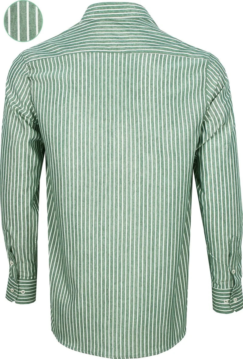 Varetta Men's Green Striped Board Pattern Long Sleeve Button Down Collar Classic Cut Shirt