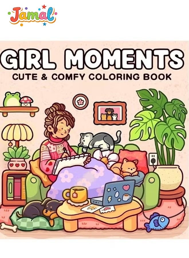 Jamal Girl Moments & Little Corner Coloring paper – 2-Book Cozy Relaxation Set for Adults, Kids & Teens | Cute Daily Scenes, Mindfulness Stress Relief & Family Bonding Activity - Image 2