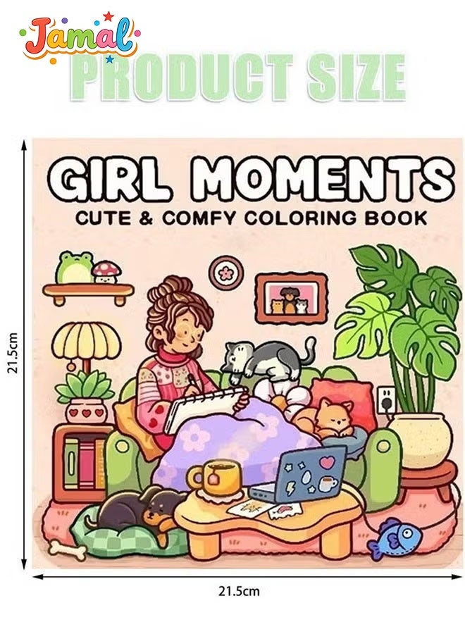 Jamal Girl Moments & Little Corner Coloring paper – 2-Book Cozy Relaxation Set for Adults, Kids & Teens | Cute Daily Scenes, Mindfulness Stress Relief & Family Bonding Activity - Image 5