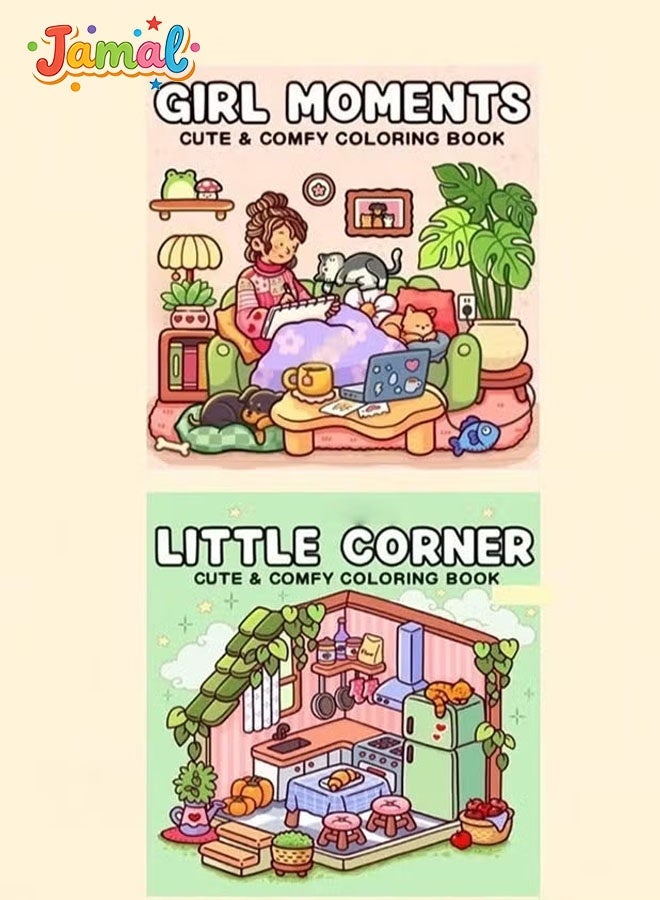 Jamal Girl Moments & Little Corner Coloring paper – 2-Book Cozy Relaxation Set for Adults, Kids & Teens | Cute Daily Scenes, Mindfulness Stress Relief & Family Bonding Activity - Image 1
