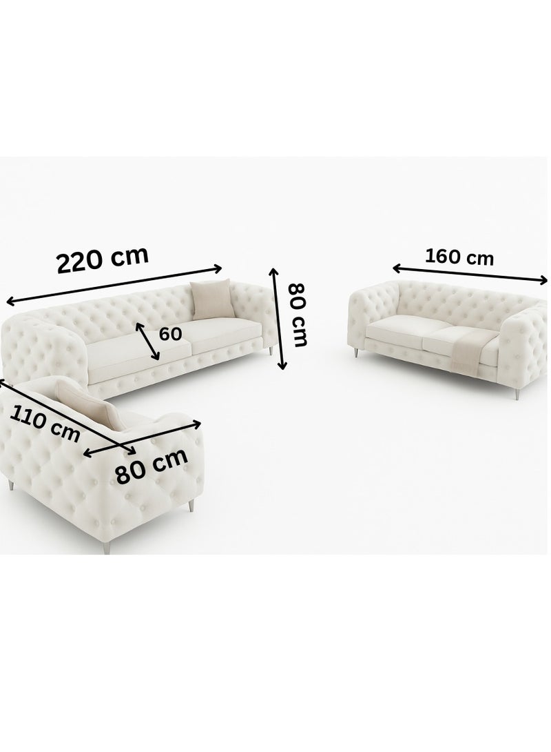 Maharat Al Bahar Maharat Furniture Luxury Chesterfield Sofa Set – 3-Piece Dark Brown Tufted Velvet Living Room Set with Armchair, Loveseat & Sofa – Elegant Modern Design with Metal Legs  - Image 2