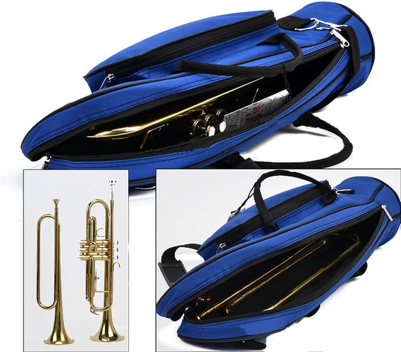 MoonEmbassy Trumpet Gig Bag 600D Water-resistant Oxford Cloth Adjustable Strap with Pocket 5mm Cotton Padded (Blue) - Image 5
