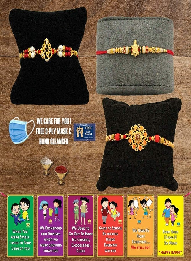 BOGATCHI P3Pb-21 Designer Rakhi for Brother, Rakhi Set of 3, Royal Rakhi Set- 3, Set of 3 Beautiful Rakhi for Bhai - Image 1